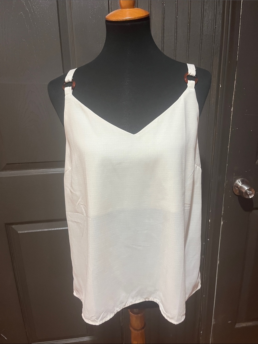 mine Cream V-Neck Cami with Buckle Straps